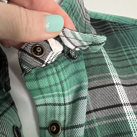 Dixxon Women's Reilly Flannel Shirt Size S Green Black Plaid Snap Front Luck - Picture 8 of 11